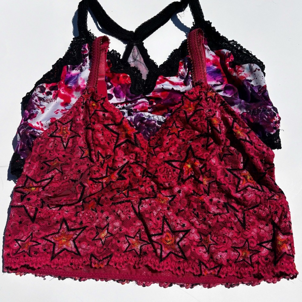 Torrid Curve Bralette Lot Women Size 0 Pink Stars Skull Floral Lace  2 Pack